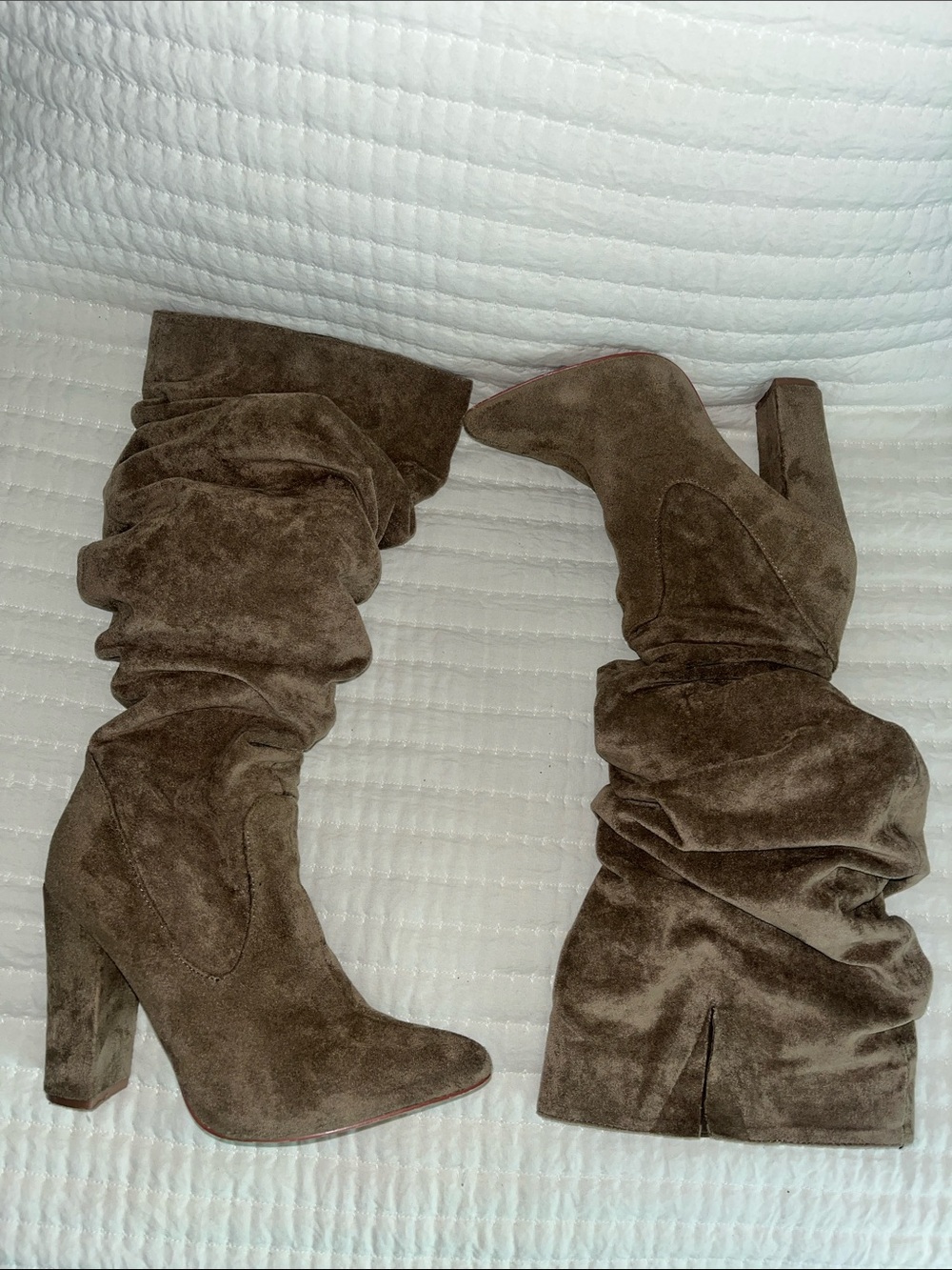 Cape Robbin Brown Suede Slouch Knee-High Heeled Boots